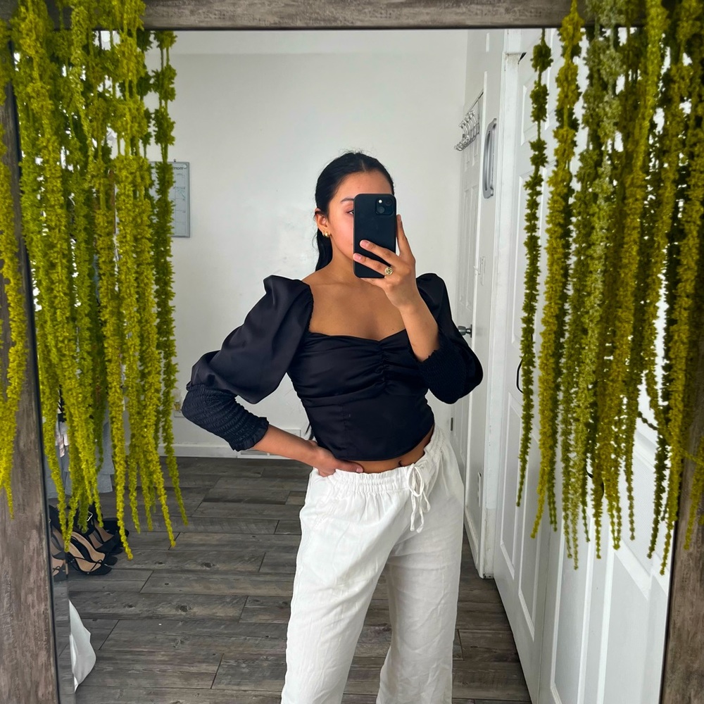 Satin puff sleeve top